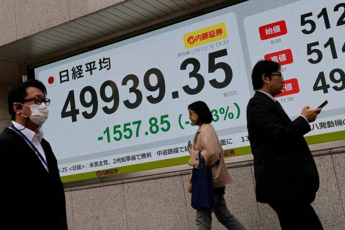  Asian markets joined a global sell-off on Nov 14 as hawkish comments from Federal Reserve officials doused hopes for a US rate cut in December.