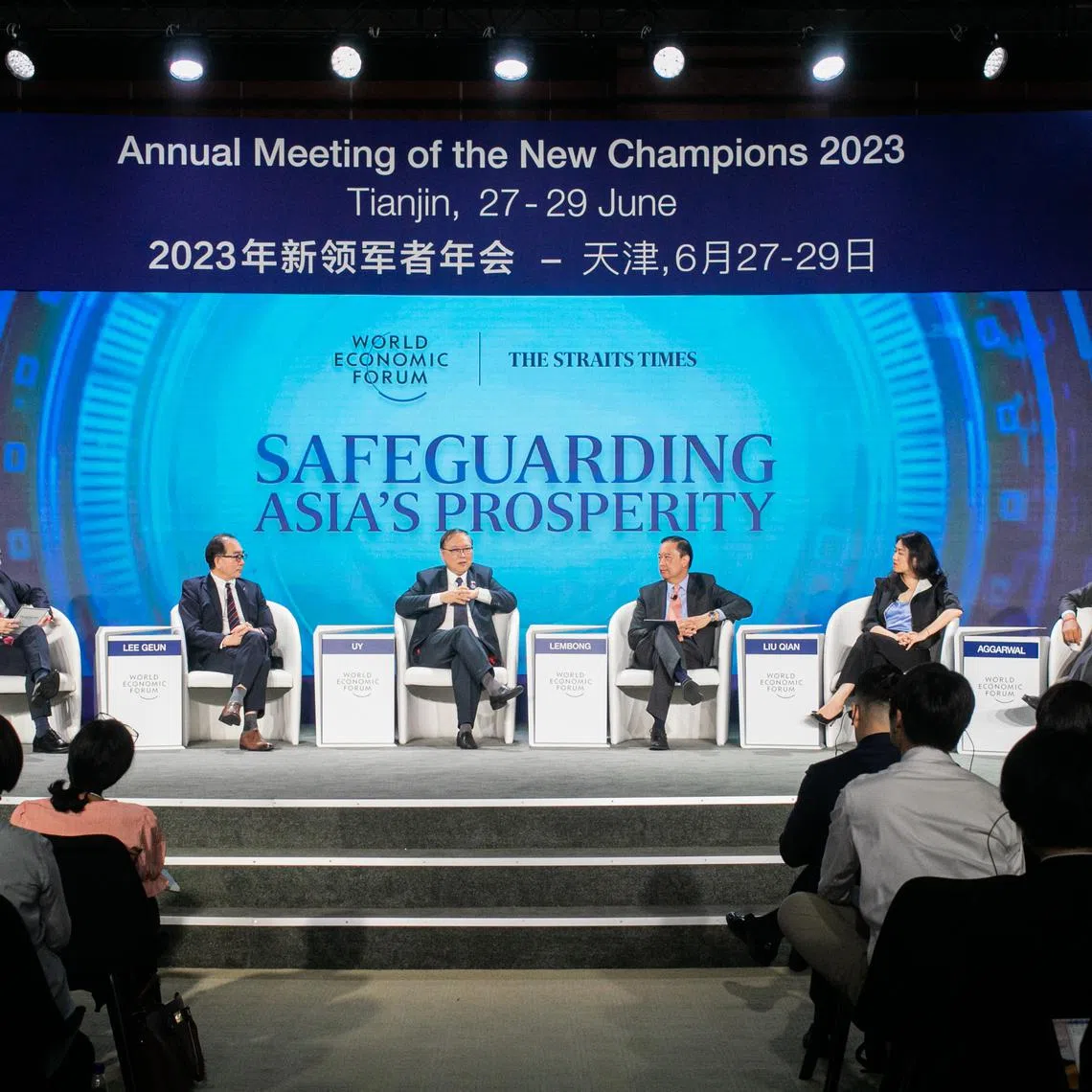 (From left) ST editor Jaime Ho, Seoul National University Professor of International Relations Lee Geun, Philippine Secretary of Information and Communications Technology Ivan John E. Uy, Consilience director Thomas Trikasih Lembong, Economist Group's managing director of Greater China Liu Qian and Boston Consulting Group Asia-Pacific regional chair Neeraj Aggarwal.