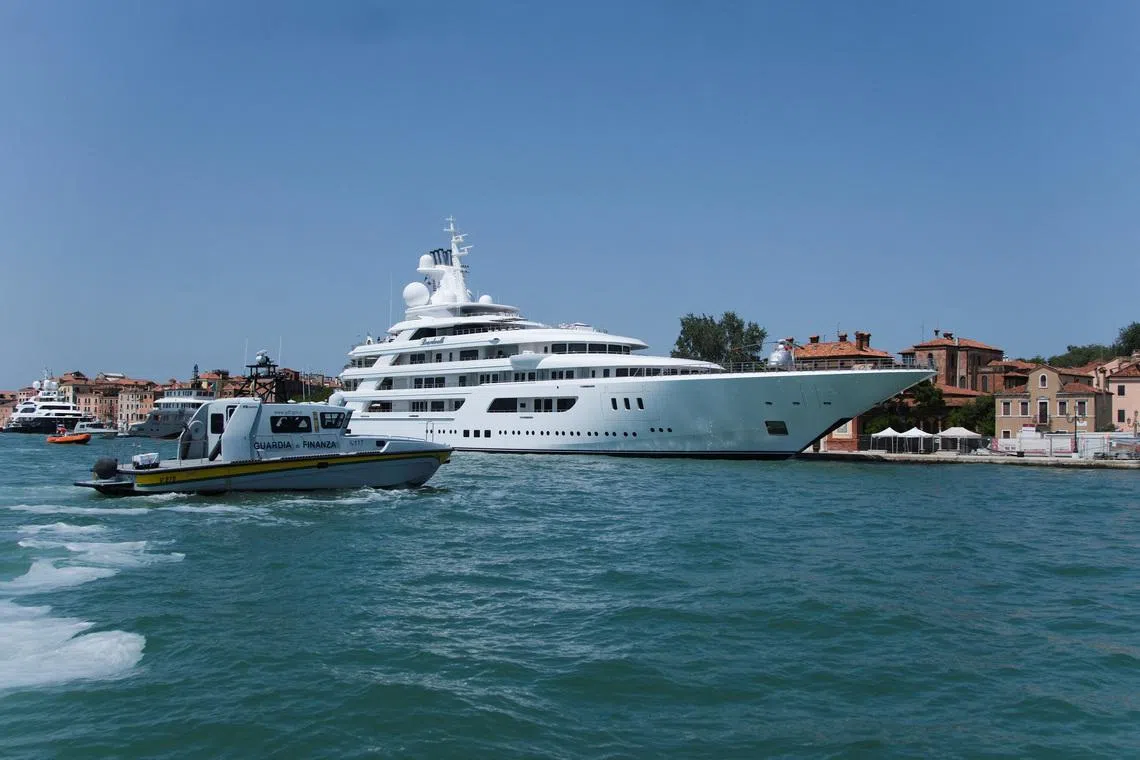 The mega-yacht belonging to Tilman J. Fertitta, the US Ambassador to Italy, has arrived in Venice, Italy, July 17, 2026. REUTERS/Manuel Silvestri