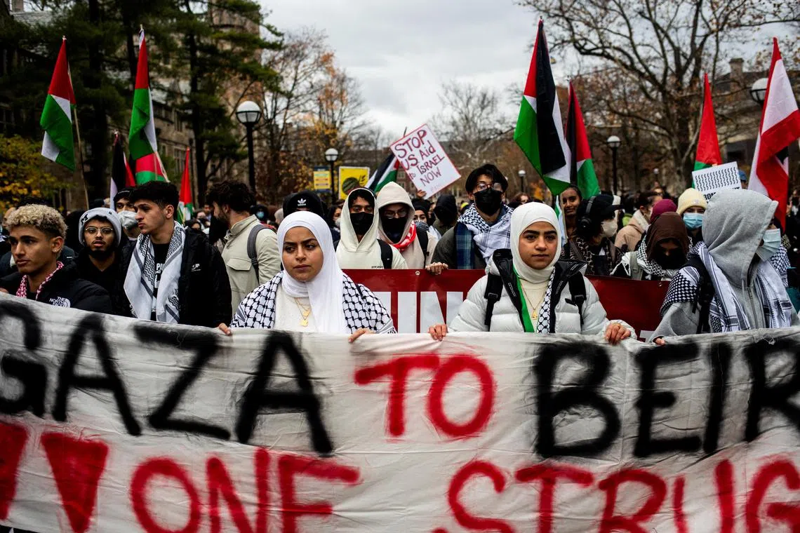 Students expressing support for Palestinians in Gaza, at the University of Michigan in November 2024.