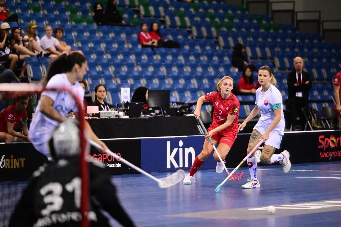 The turnout at many matches at the Women’s World Floorball Championship 2023 in Singapore has been less than ideal. There were 211 fans in this match between Switzerland and Slovakia on Dec 8.