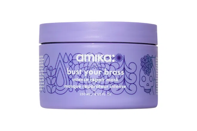 Best hair mask for bleached hair: Amika Bust Your Brass Intense Repair Hair Mask