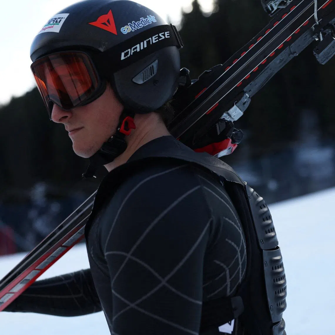 Paralympic skier Federico Pelizzari wears a Dainese air bag before practice, in Santa Caterina Valfurva, Italy, December 18, 2025. REUTERS/Claudia Greco