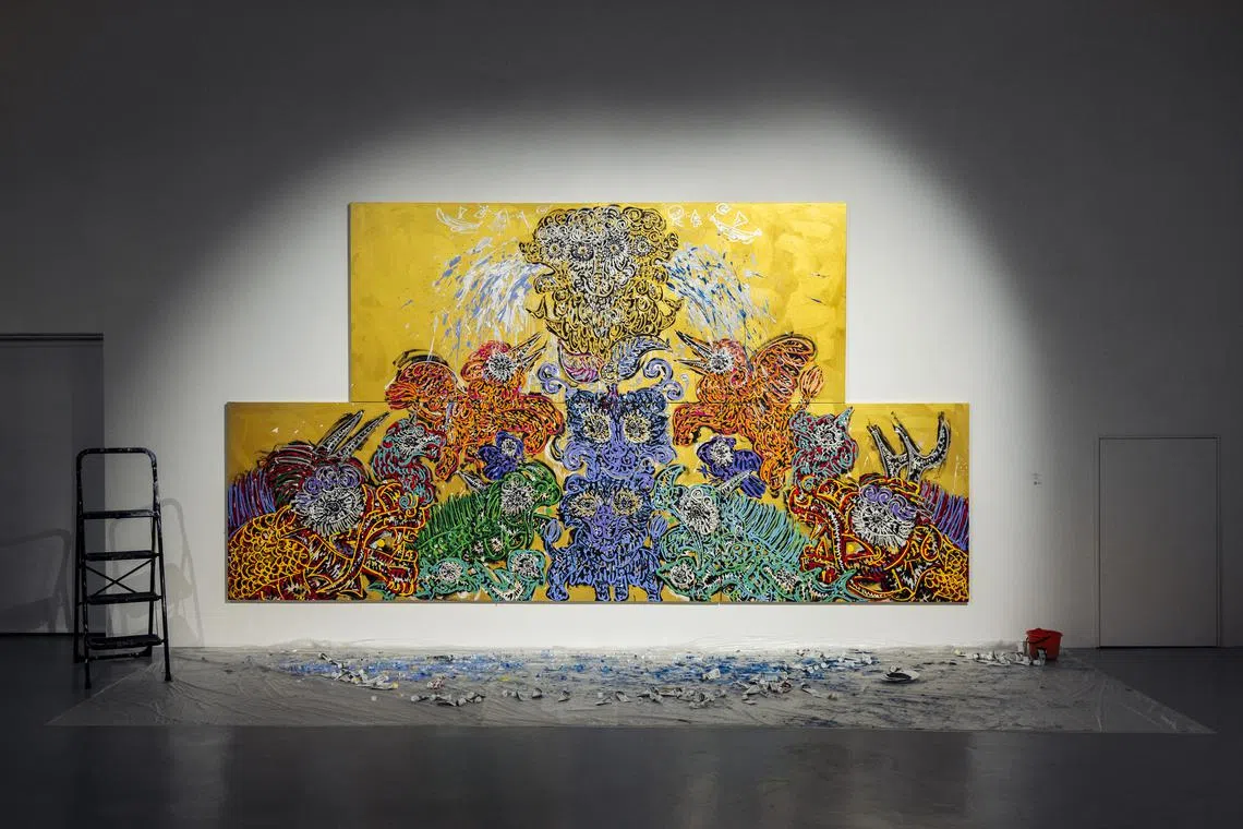 City Amidst Lush Greenery, a painting Miwa Komatsu made  especially for Singapore, with its attendant spirits. 