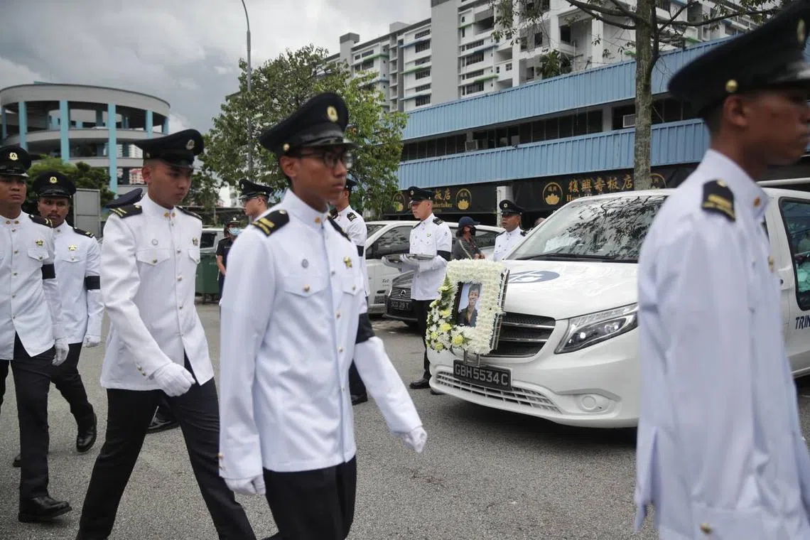 Officers from Central fire station sending the late firefighter off from Trinity Casket at Sin Ming at 12.30pm.
