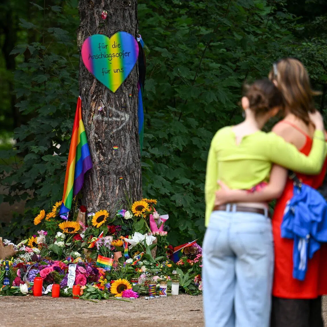 A memorial at Tiergarten park on July 27, after a deadly attack in which a vehicle crashed into a crowd on the evening of July 25.