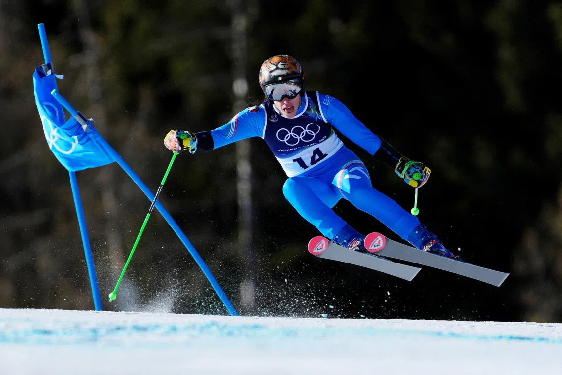 Milano Cortina 2026 Olympics - Alpine Skiing - Women's Giant Slalom Run 2 - Tofane Alpine Skiing Centre, Belluno, Italy - February 15, 2026. Federica Brignone of Italy in action during her second run of the Women's Giant Slalom REUTERS/Aleksandra Szmigiel