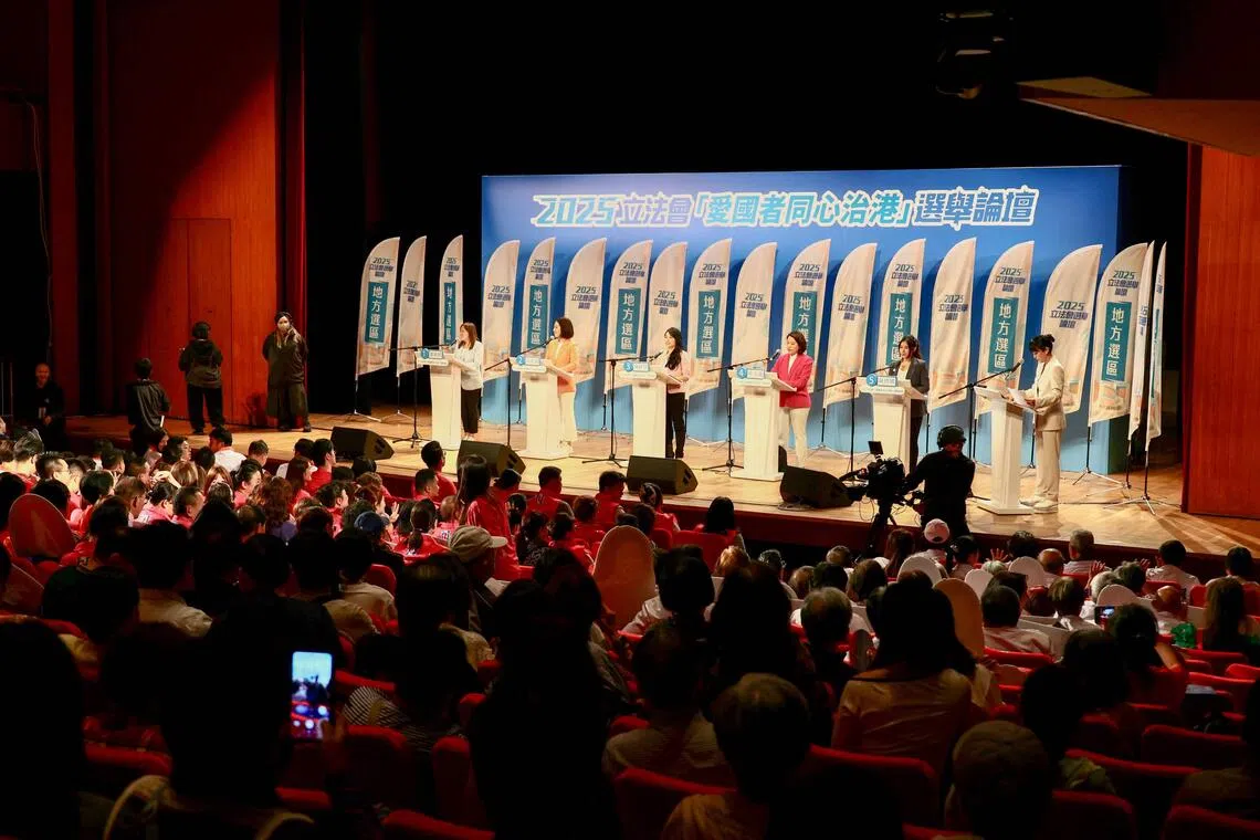 Nominated candidates for Hong Kong's Legislative Council general election at an election forum on Nov 11.