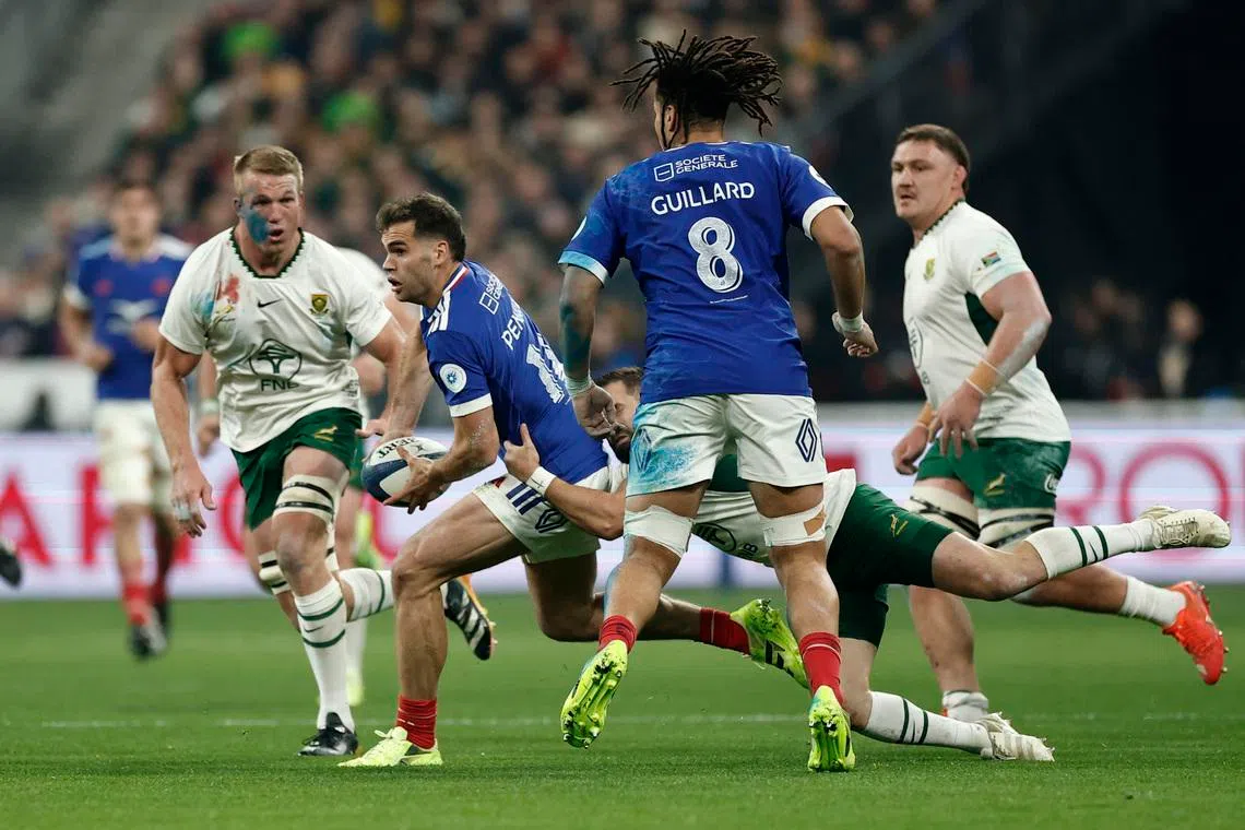Rugby Union - Autumn Internationals - France v South Africa - Stade de France, Saint-Denis, France - November 8, 2025 France's Damian Penaud in action. REUTERS/Benoit Tessier