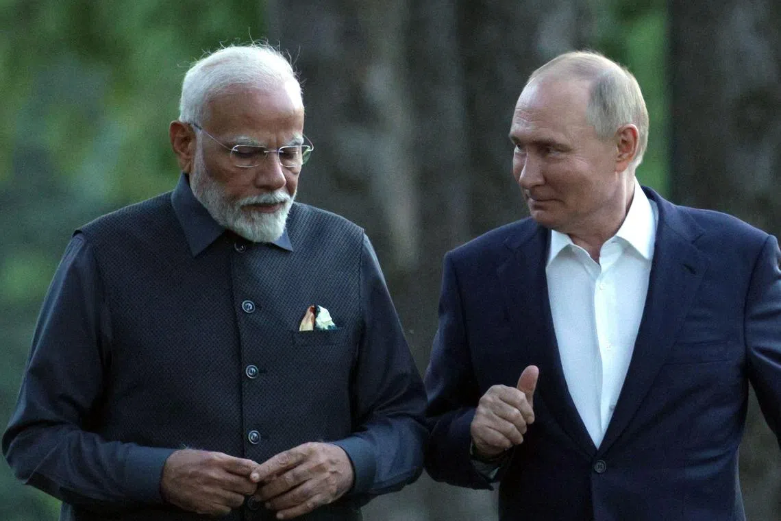 Mr Modi met Russian President Vladimir Putin for a private dinner on July 8 following his arrival in the Russian capital.