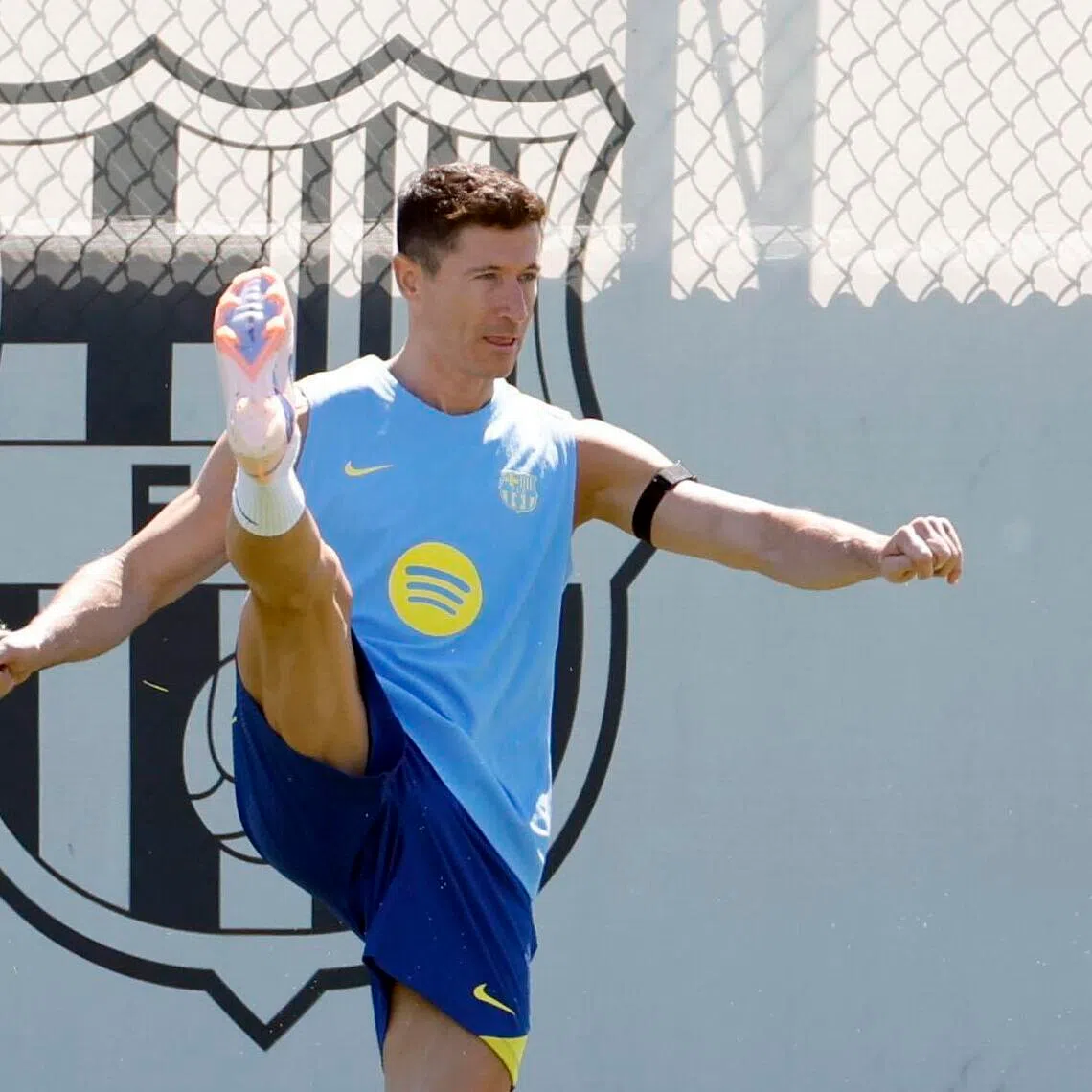 Barcelona player Robert Lewandowski at training on May 16, 2026 ahead of the La Liga match against Real Betis.