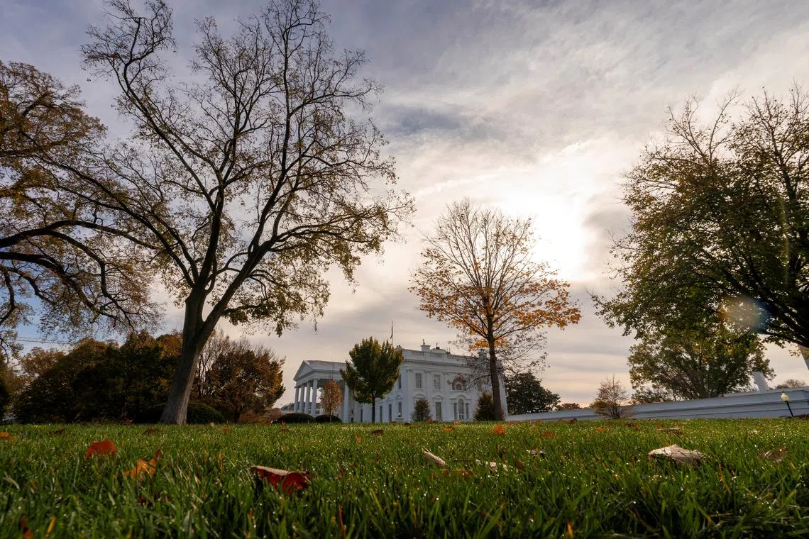 FILE PHOTO: A general view of the White House in the early morning prior to U.S. President Joe Biden visiting Arlington Cemetery for Veterans Day, in Washington, U.S., November 11, 2023. REUTERS/Ken Cedeno/File photo