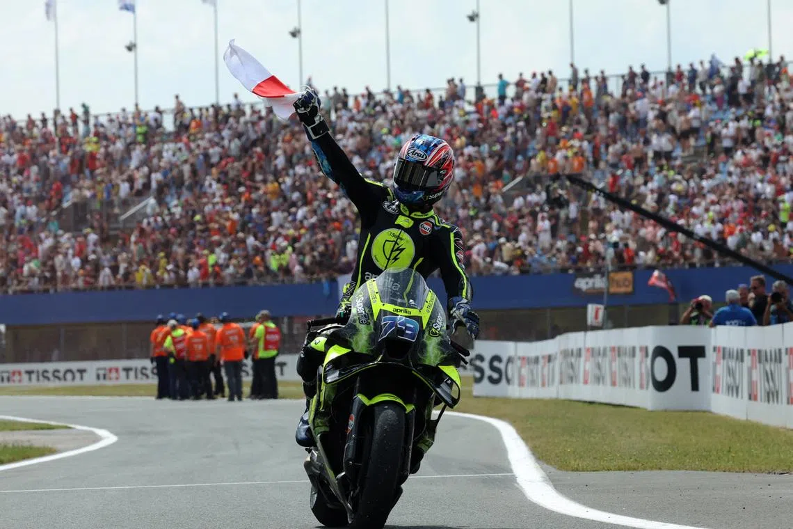 MotoGP - Grand Prix of Netherlands - TT Circuit Assen, Assen, Netherlands - June 28, 2026 Trackhouse MotoGP Team's Ai Ogura celebrates after winning the MotoGP race REUTERS/Omar Havana