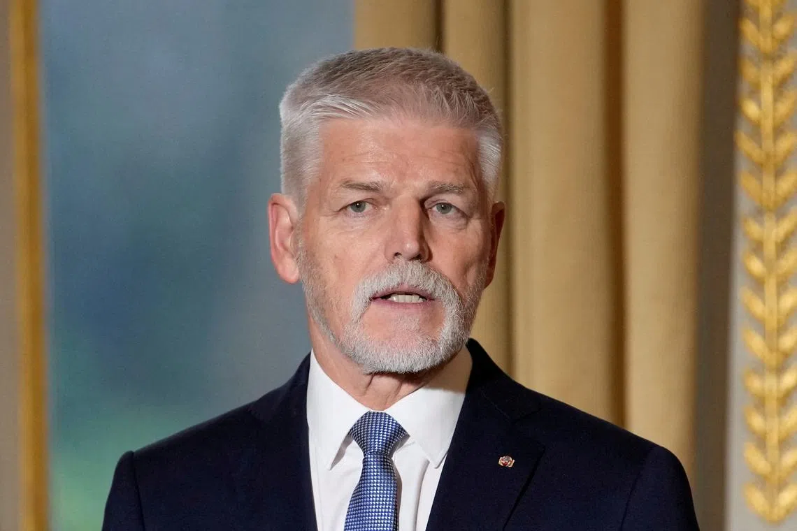 FILE PHOTO: The Czech Republic's President Petr Pavel speaks during a joint statement for members of the media with French President Emmanuel Macron, Wednesday, Dec. 20, 2023, at the Elysee Palace in Paris, France. Christophe Ena/Pool via REUTERS/File Photo