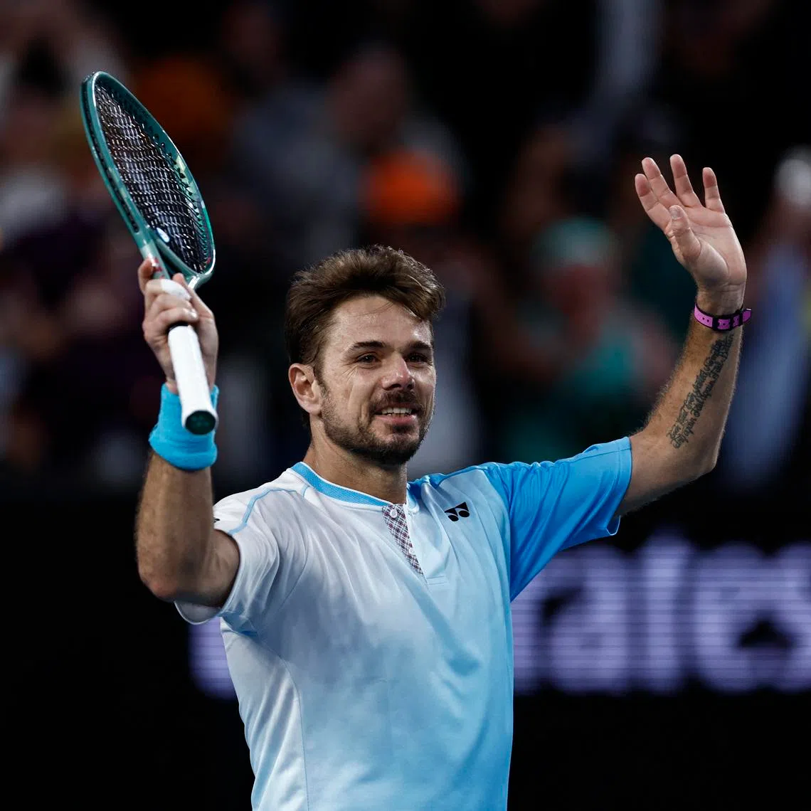 Tennis - Australian Open - Melbourne Park, Melbourne, Australia - January 22, 2026 Switzerland's Stan Wawrinka celebrates after winning his second round match against France's Arthur Gea REUTERS/Tingshu Wang