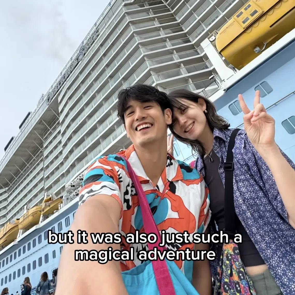 Nathan Hartono's new song is inspired by his experience sailing on global cruise line Royal Caribbean’s Ovation of the Seas ship. He is seen here on board with his partner.