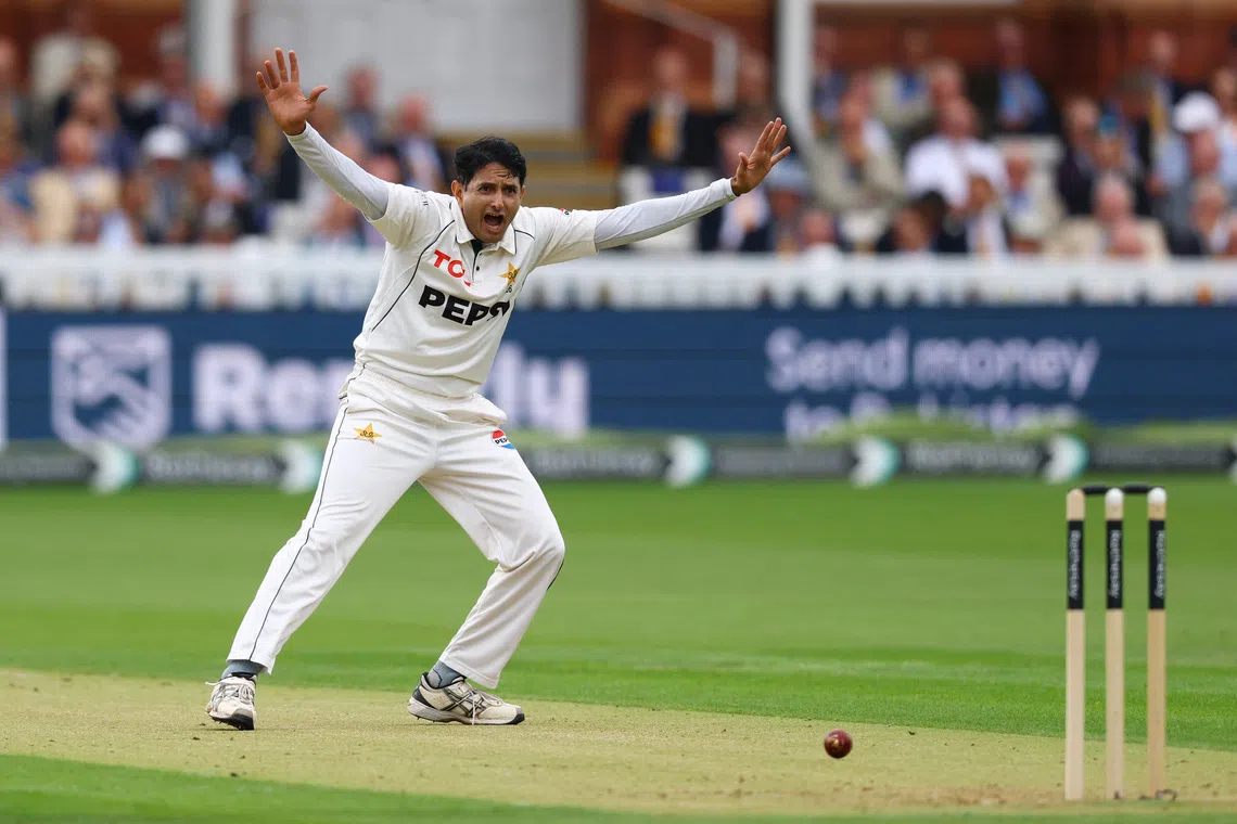 Cricket - Second Test - England v Pakistan - Lord's Cricket Ground, London, Britain - August 27, 2026 Pakistan's Mohammad Abbas appeals unsuccessfully for the LBW wicket of England's Joe Root Action Images via Reuters/Matthew Childs