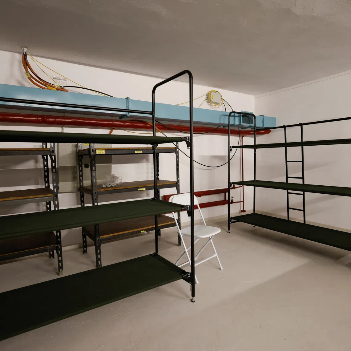 Bunk beds inside a newly renovated Cold War-era shelter in Lublin, Poland, on Sept 29.