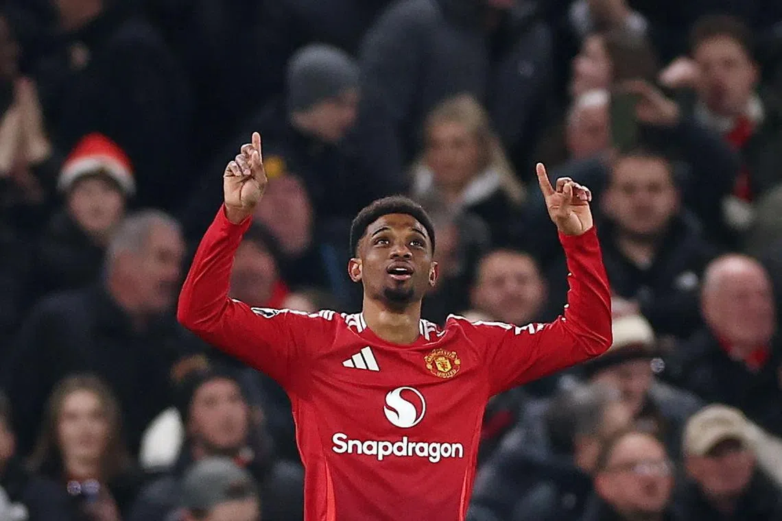 Manchester United’s Amad Diallo celebrates scoring his second goal against Southampton.