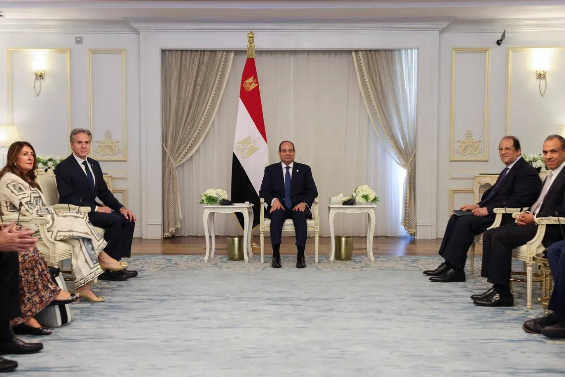 U.S. Secretary of State Antony Blinken meets with Egyptian President Abdel Fattah el-Sisi and Egypt's Foreign Minister Badr Abdelatty, in El-Alamein, Egypt, August 20, 2024. REUTERS/Kevin Mohatt/Pool