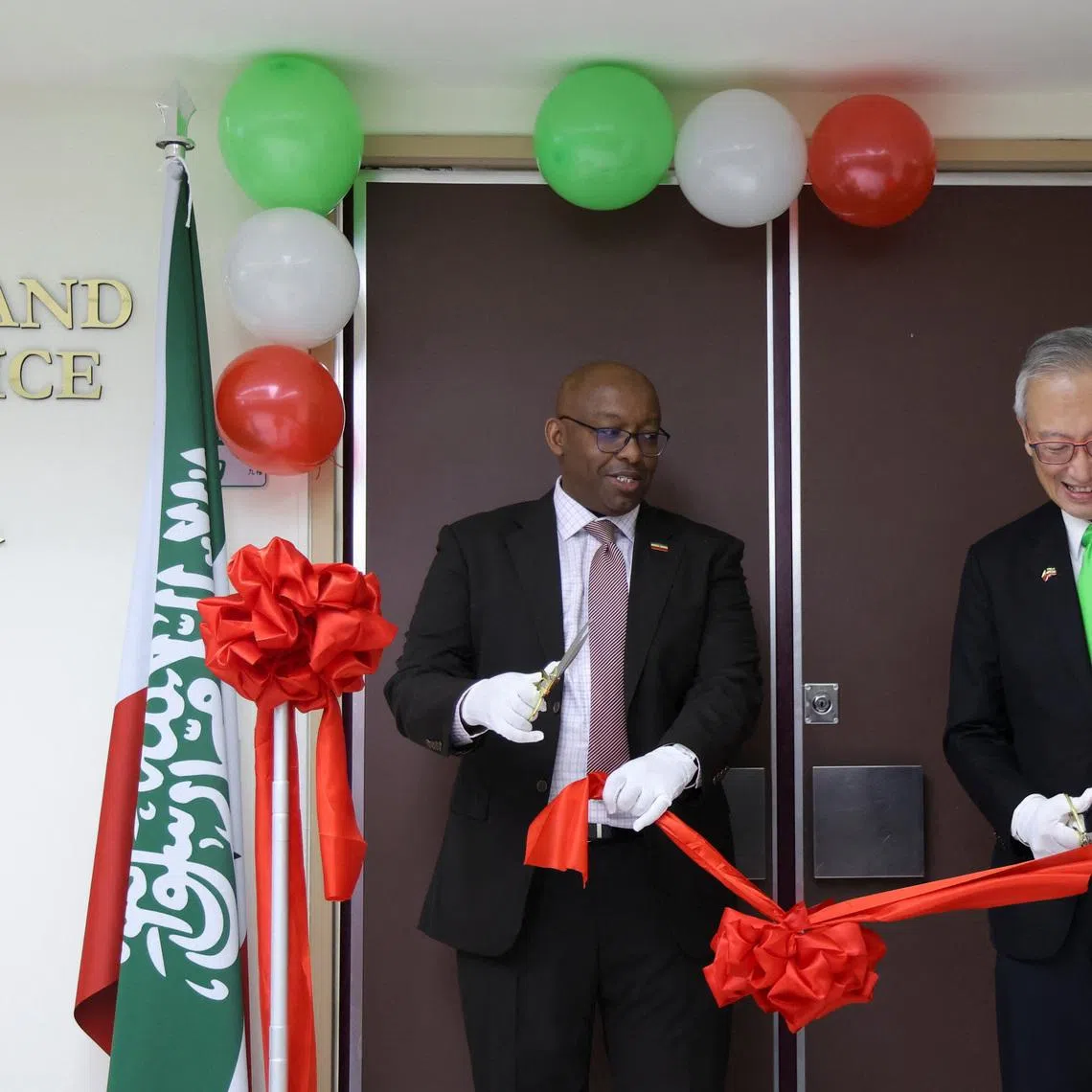 Taiwan Deputy Foreign Minister Francois Wu and Mahmoud Adam Jama Galaal, Somaliland's representative to Taiwan, attend the opening of the new Somaliland representative office in Taipei, Taiwan June 12, 2026. REUTERS/Tsai Hsin-Han