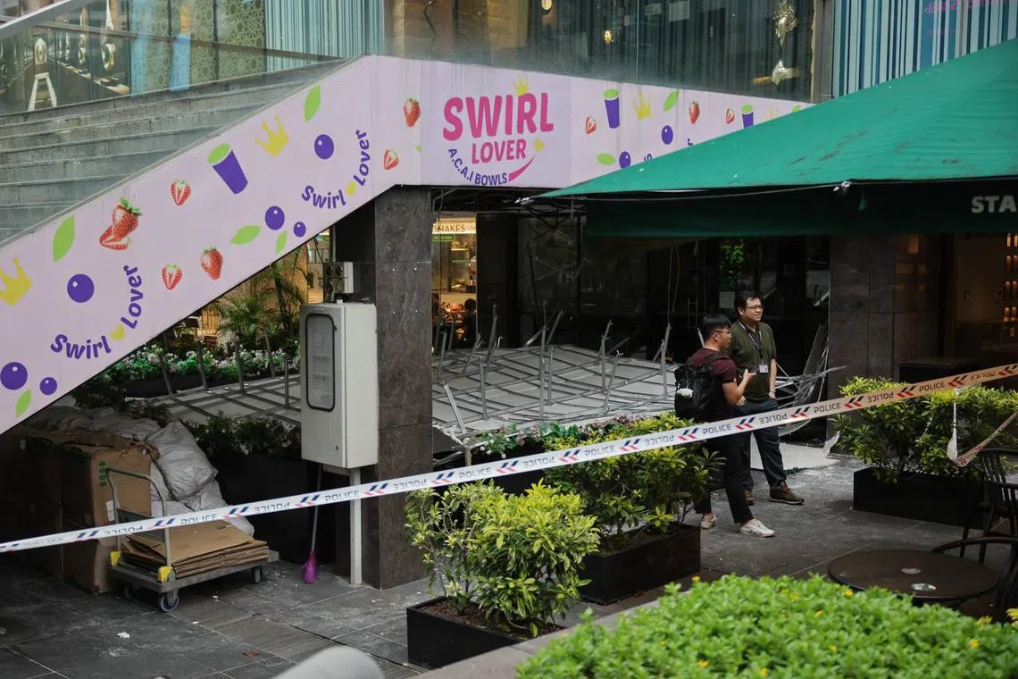 A false ceiling at Liat Towers collapsed at about 4pm on Sept 12. 