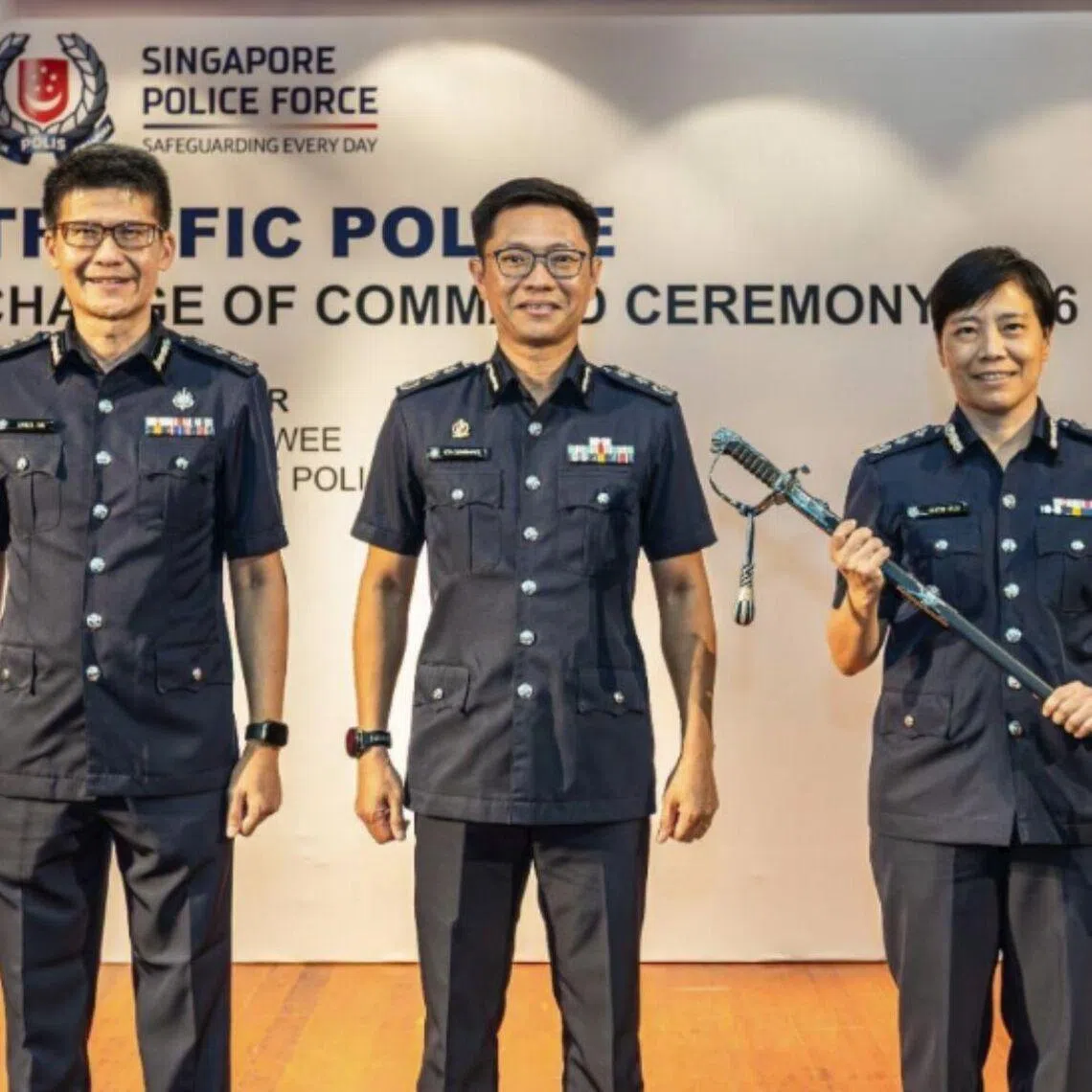 (From left) Commissioner of Police How Kwang Hwee, Senior Assistant Commissioner of Police Daniel Tan and Senior Assistant Commissioner of Police Serene Chiu, who will be Traffic Police chief on June 8.