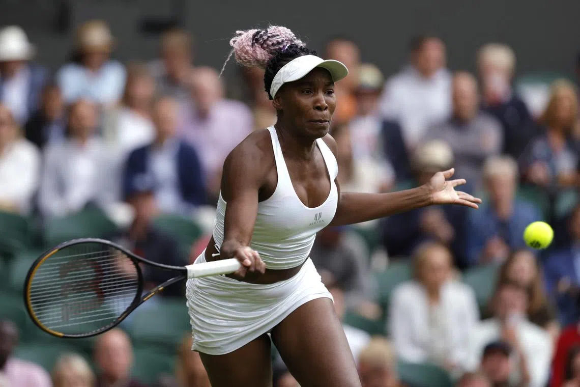 FILE PHOTO: Tennis - Wimbledon - All England Lawn Tennis and Croquet Club, London, Britain - July 3, 2023 Venus Williams of the U.S. in action during her first round match against Ukraine's Elina Svitolina REUTERS/Andrew Couldridge/File Photo