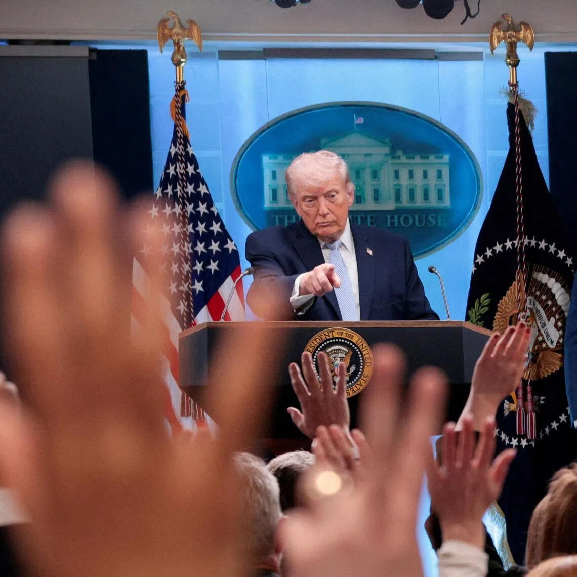 US President Donald Trump takes questions during a press conference in the James S. Brady Press Briefing Room at the White House in Washington on April 6.