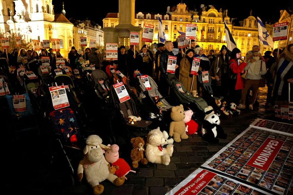 Israel supporters take part in a demonstration demanding immediate release of children hostages who are being held in Gaza,  amid the ongoing conflict between Israel and the Palestinian Islamist group Hamas, in Prague, Czech Republic, November 20, 2023. REUTERS/David W Cerny