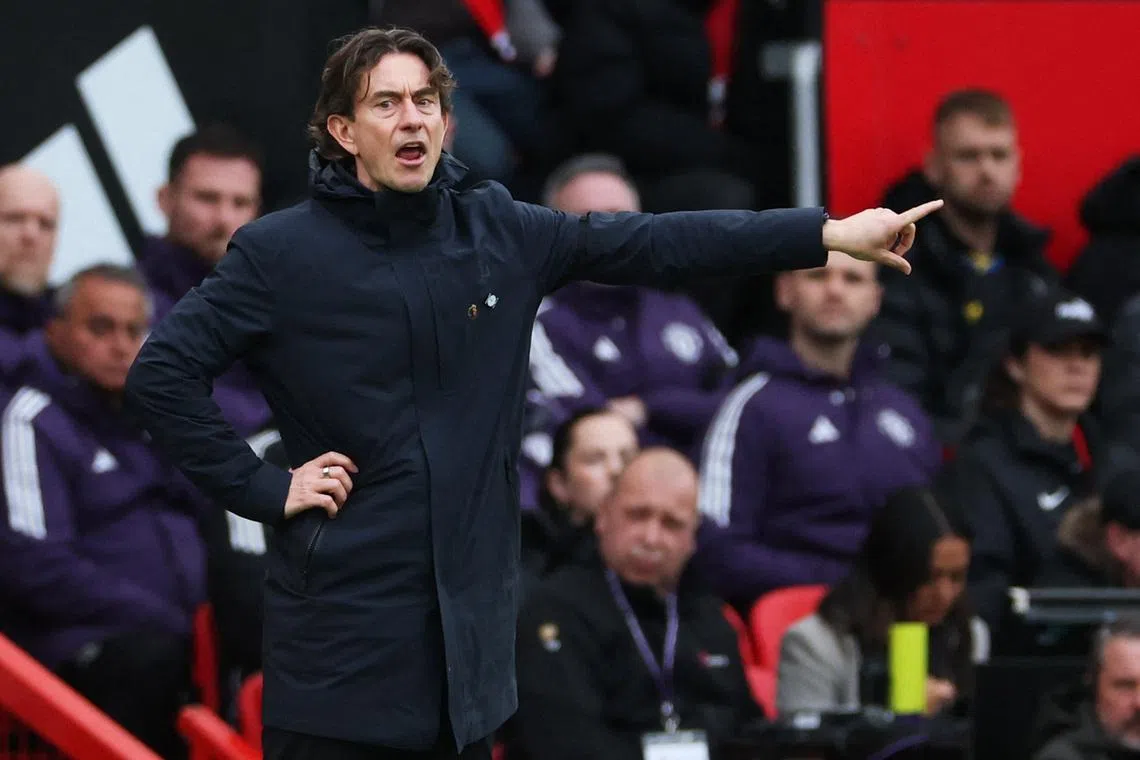 Soccer Football - Premier League - Manchester United v Tottenham Hotspur - Old Trafford, Manchester, Britain - February 7, 2026 Tottenham Hotspur manager Thomas Frank reacts REUTERS/Phil Noble