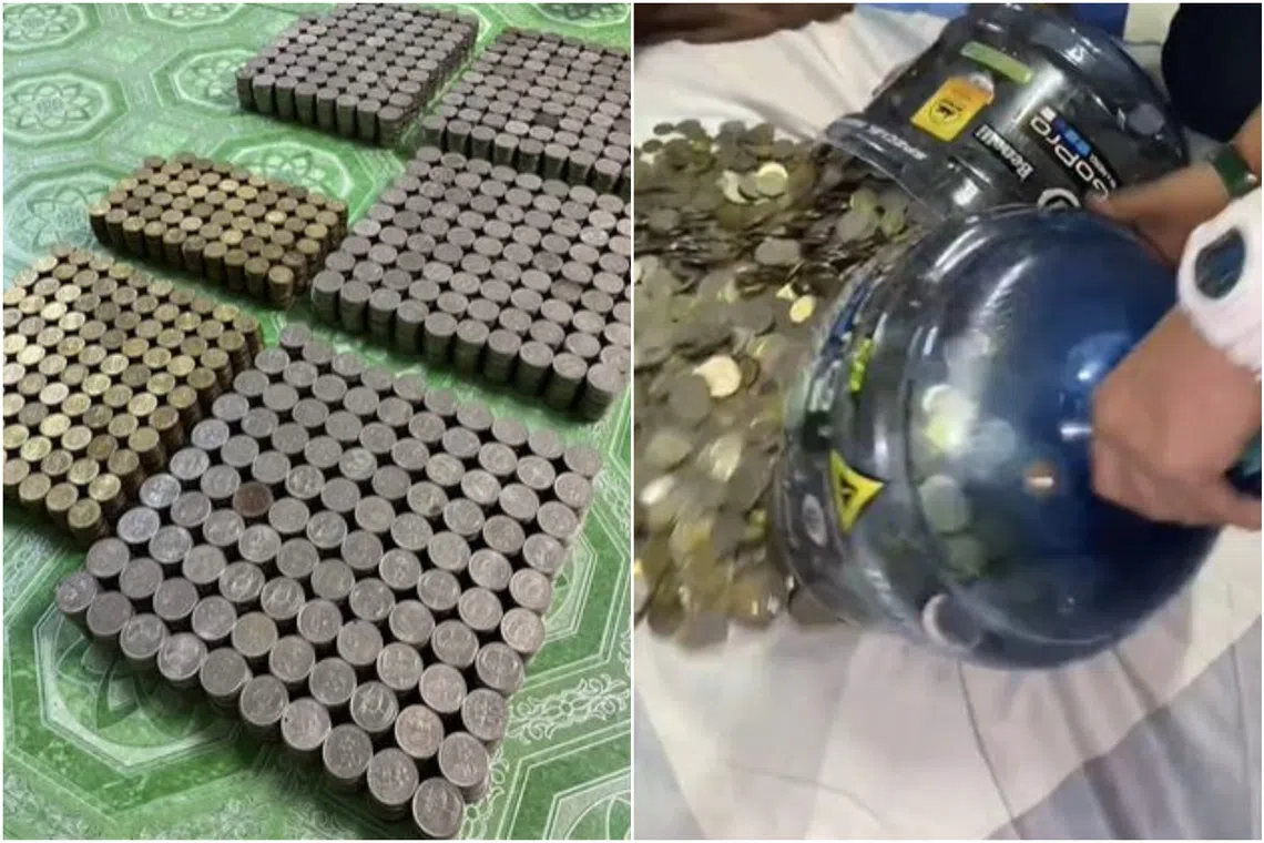 Mr Muhammad Hafiz Abdul Hamid said it took three hours for him, his wife, his sister and sister-in-law to count the coins which came up to RM5,360 (S$1,564).