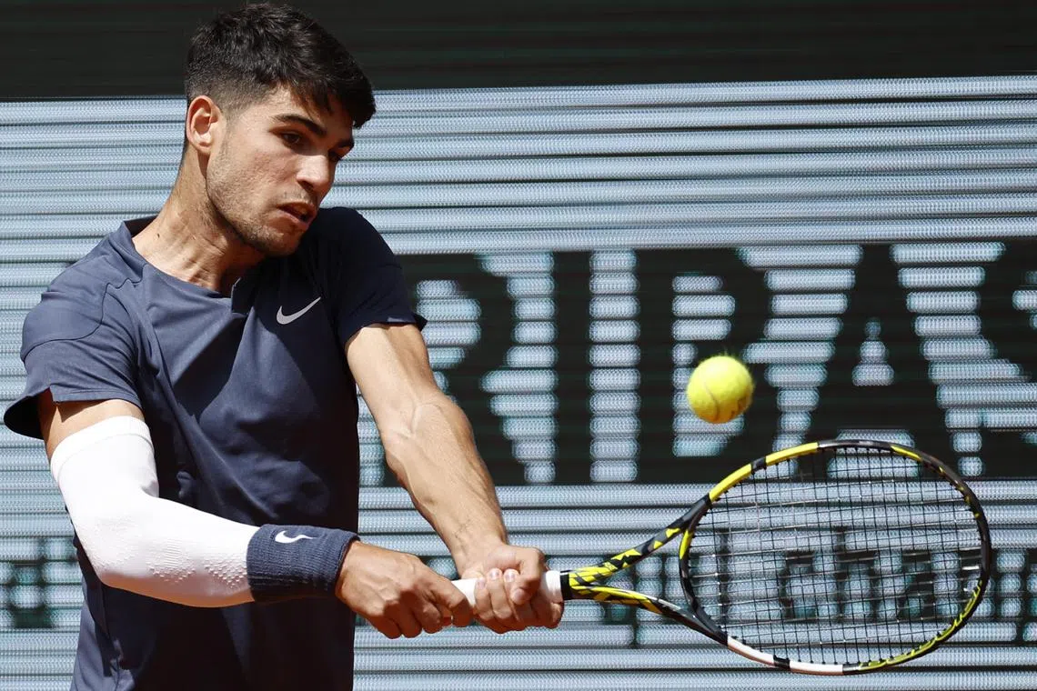 Carlos Alcaraz during his French Open first-round clash against Jeffrey Wolf on May 26, 2024.
