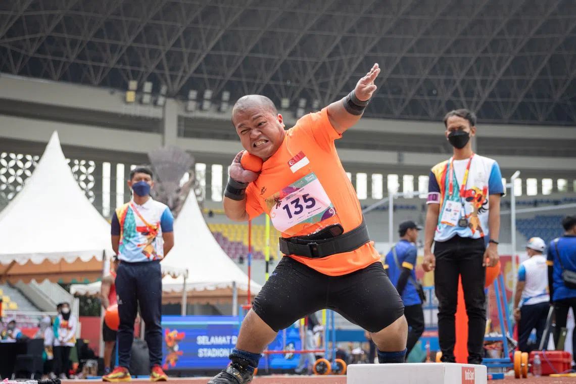 2022 ASEAN Para Games - Athletics - Shot-put - Manahan International Stadium, SOLO, Indonesia - 20220802 Muhammad Diroy in action. Mandatory Credit: SNPC/GOH SI WEI