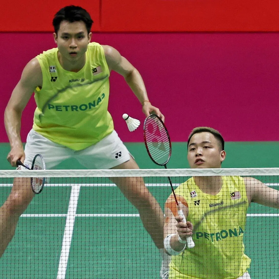 Aaron Chia (right) and Soh Wooi Yik of Malaysia during their doubles final against Liang Wei Keng and Wang Chang of China at the World Championships in New Delhi on Aug 23.
