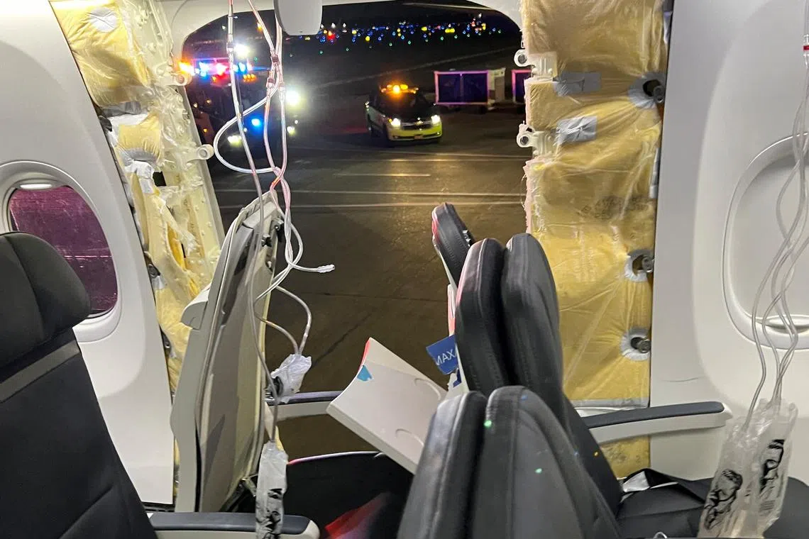 The door plug tore off the left side of an Alaska Airlines jet following takeoff from Portland, Oregon, en route to Ontario, California.