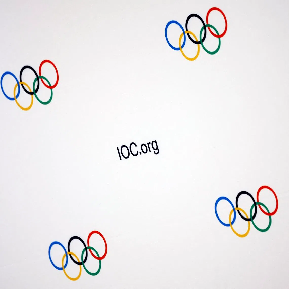 Olympics - IOC Executive Board meeting - Salon Hoche, Paris, France - November 29, 2023 Olympic logos are seen before a press conference REUTERS/Sarah Meyssonnier