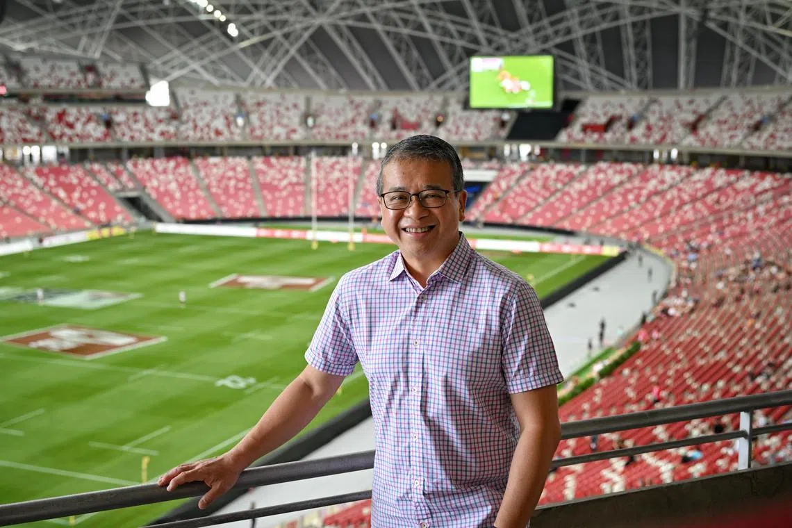 ST20240503_202439698350 Kua Chee Siong/ arconcert/ Exclusive interview with Minister Edwin Tong with the National Stadium at the Singapore Sports Hub on Singapore's concert tourism success in 2024 so far, on May 3, 2024.