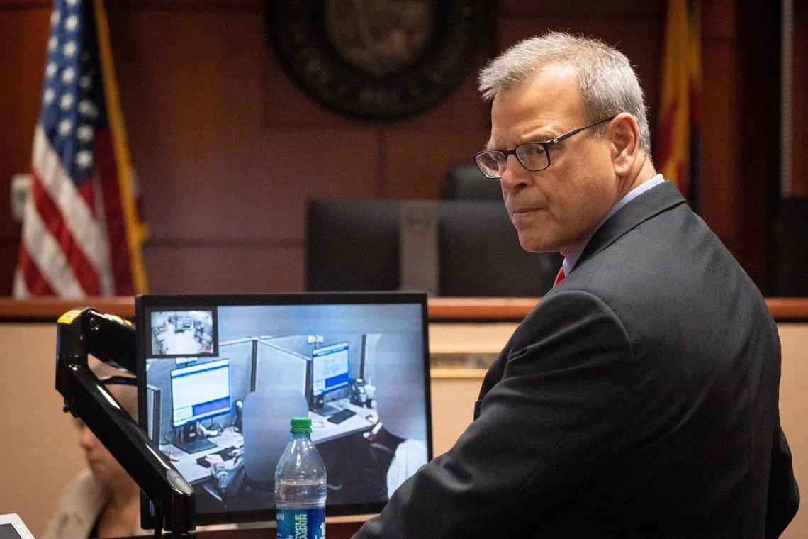 FILE PHOTO: Attorney Kurt Olsen looks on during his opening statement in Kari Lake's election challenge trial in Maricopa County Superior Court in Phoenix, Arizona, U.S., May 17, 2023. Mark Henle/The Republic/USA TODAY NETWORK/File Photo