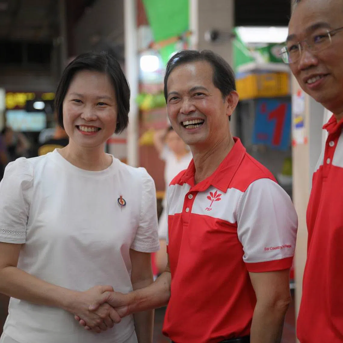 Leong Mun Wai of the Progress Singapore Party (PSP) meets Marymount SMC MP Gan Siow Huang ahead of his walkabout at Bishan Street 22, on April 12.