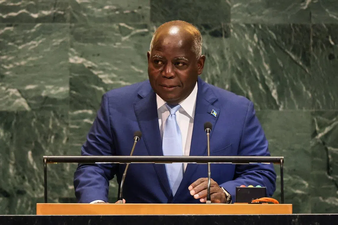 Bahama’s Prime Minister Philip Edward Davis addresses the 80th United Nations General Assembly (UNGA), at the U.N. headquarters in New York, U.S., September 27, 2025. REUTERS/Caitlin Ochs