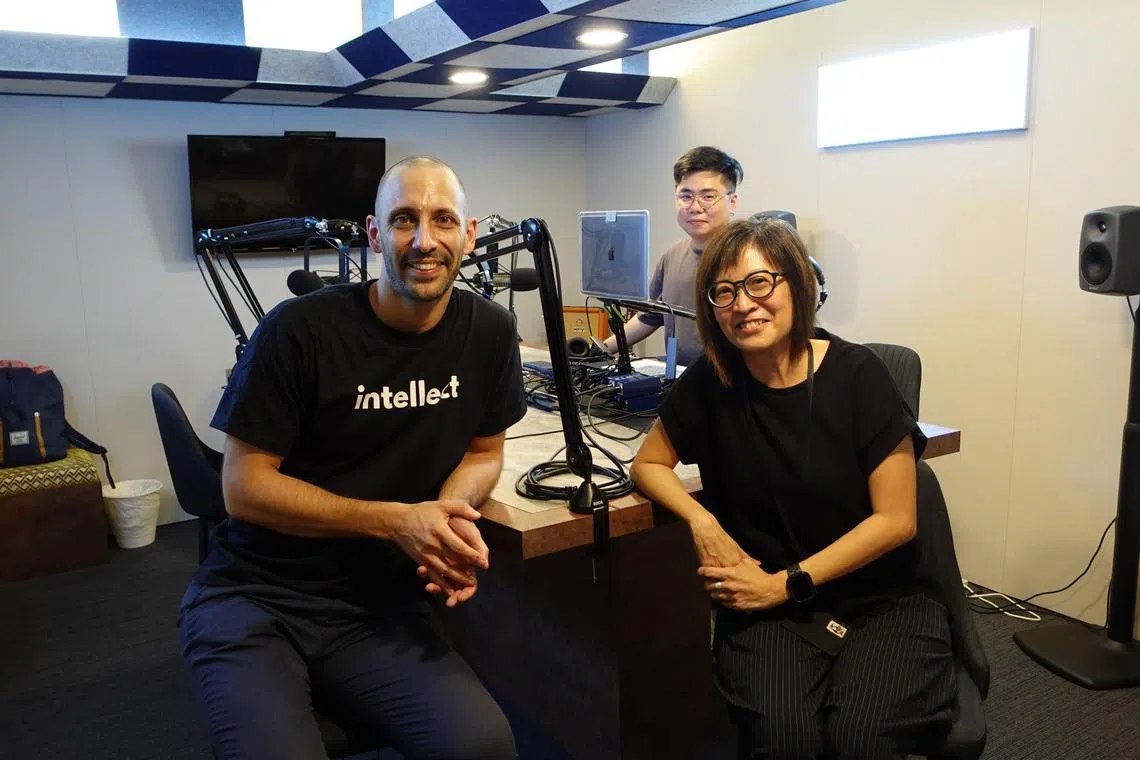 (From left) Clinical director of Intellect Dr Oliver Suendermann, podcast producer Eden Soh, and senior health correspondent Joyce Teo in the podcast studio.