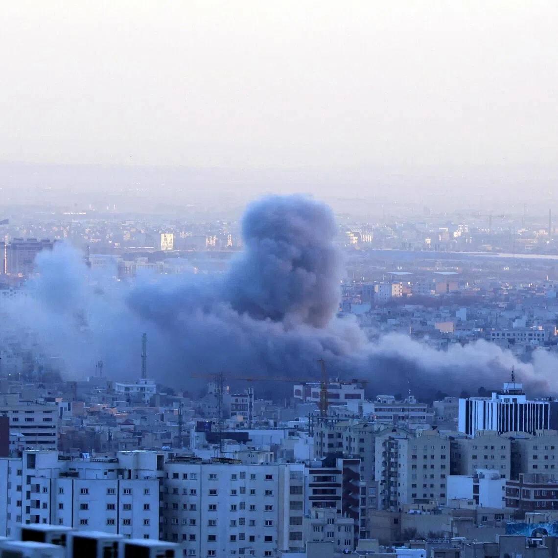 Smoke rising after an airstrike in central Tehran on March 3, 2026. 