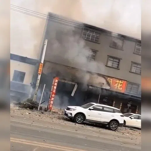 A screenshot from a video said to show the shop where firecrackers exploded, in the central Chinese city of Xiangyang.