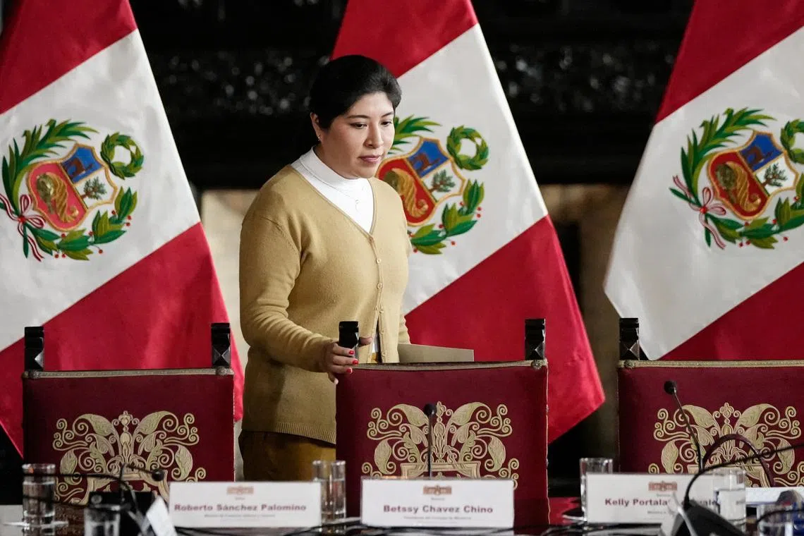 FILE PHOTO: Peru's former Prime Minister Betssy Chavez attends a news conference, in Lima, Peru December 1, 2022. REUTERS/Angela Ponce/File Photo