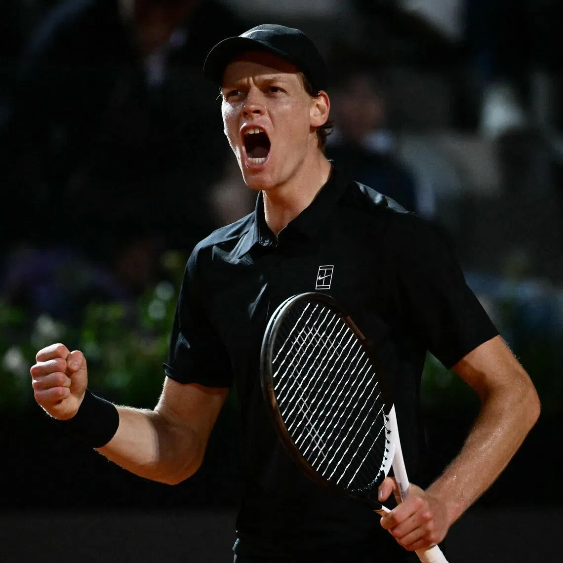 Italy's Jannik Sinner celebrates a point in his semi-final match against Daniil Medvedev on May 15.