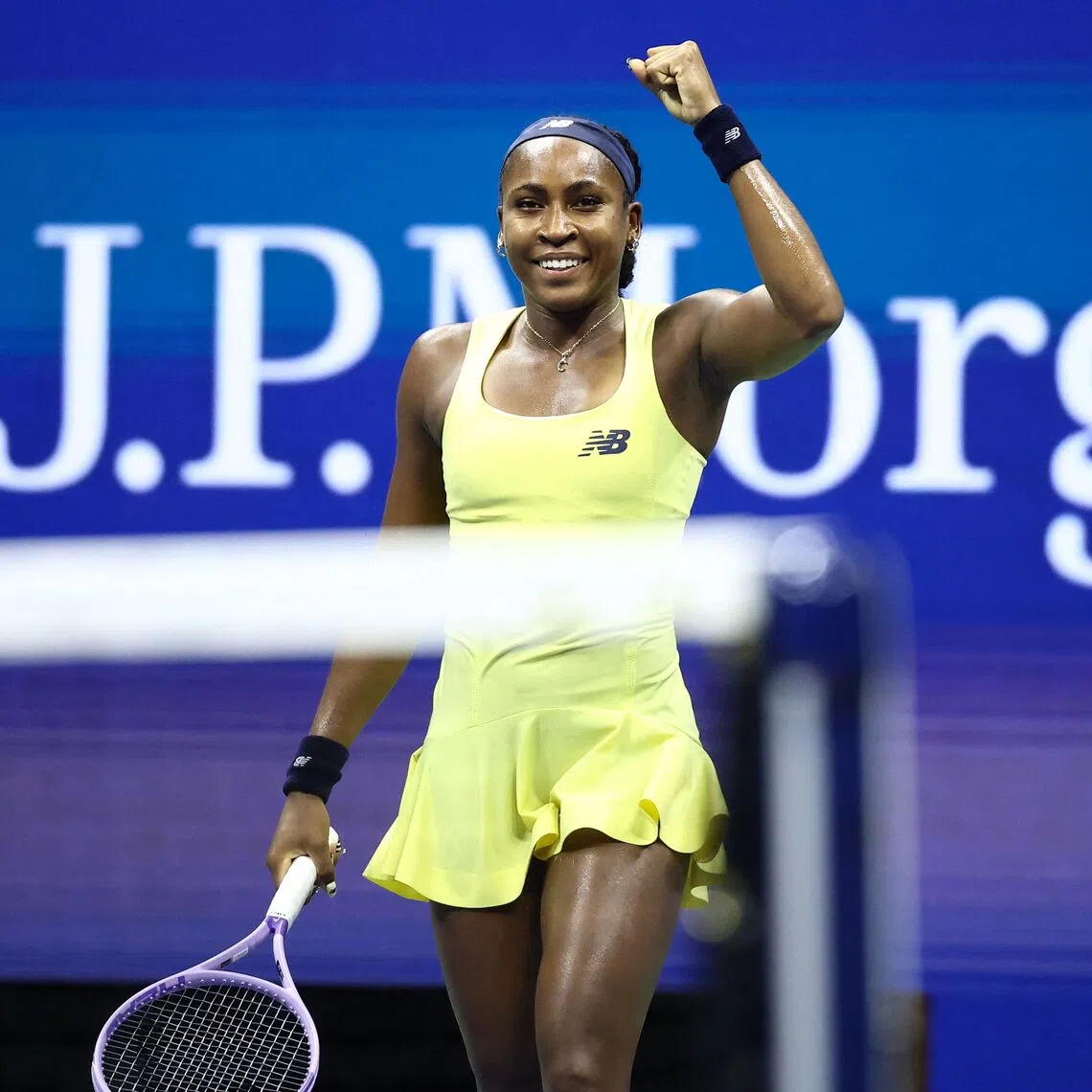 USA's Coco Gauff celebrates after victory during the women's singles second round tennis match against Spain's Paula Badosa on day five of the US Open tennis tournament at the USTA Billie Jean King National Tennis Center in New York City on September 3, 2026. (Photo by CHARLY TRIBALLEAU / AFP)