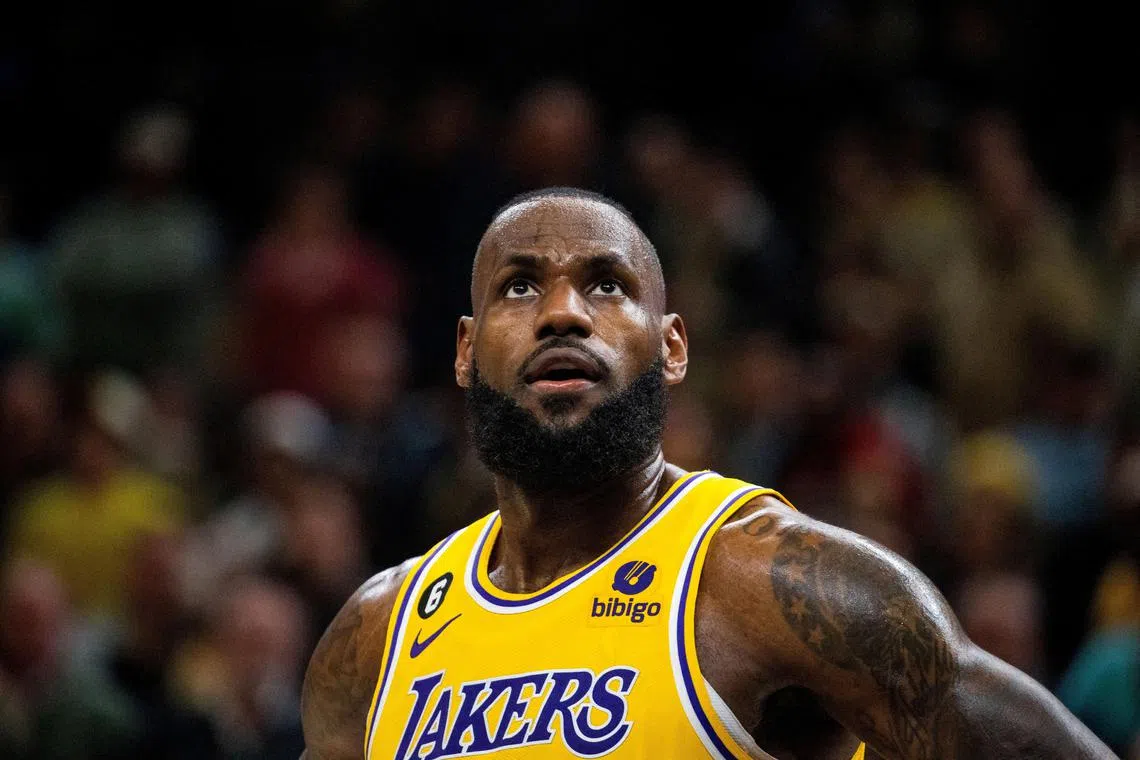Los Angeles Lakers forward LeBron James in the NBA game against the Indiana Pacers at Gainbridge Fieldhouse. 