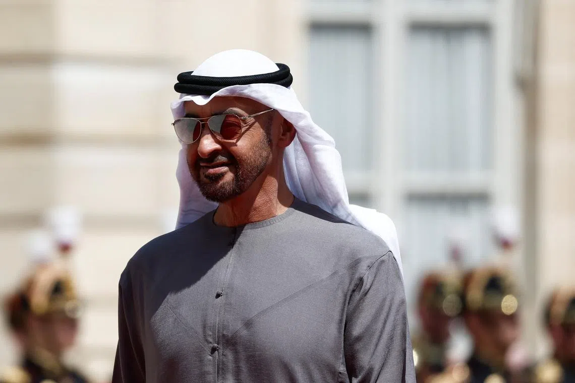 FILE PHOTO: UAE President Sheikh Mohammed bin Zayed al-Nahyan arrives for a meeting at the Elysee Palace in Paris, France, July 18, 2022. REUTERS/Benoit Tessier/File photo