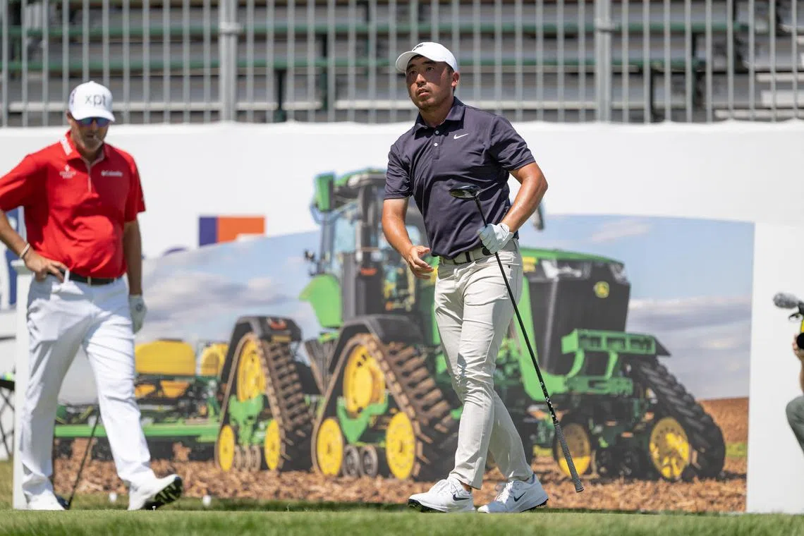 Doug Ghim tees off on the first hole during the second round of the John Deere Classic.